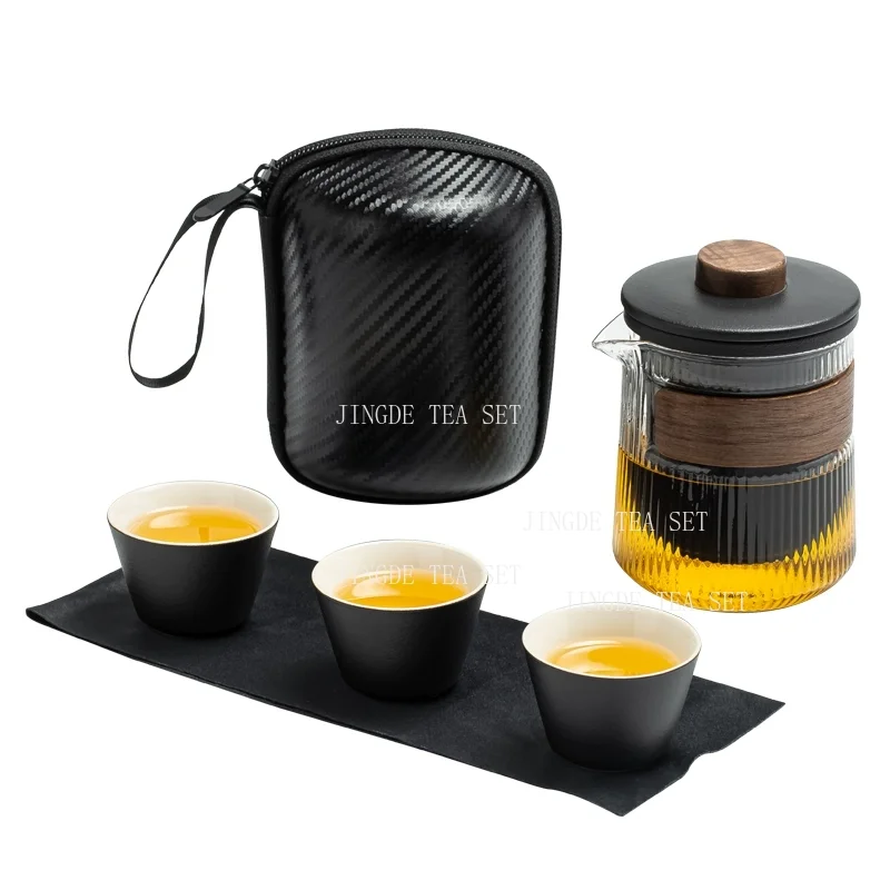 Travel Portable Chinese Tea Set Outdoor Teacup Tea Infuser Suit Exquisite Glass Gaiwan Teaware Sets Tea Ceremony Drinkware