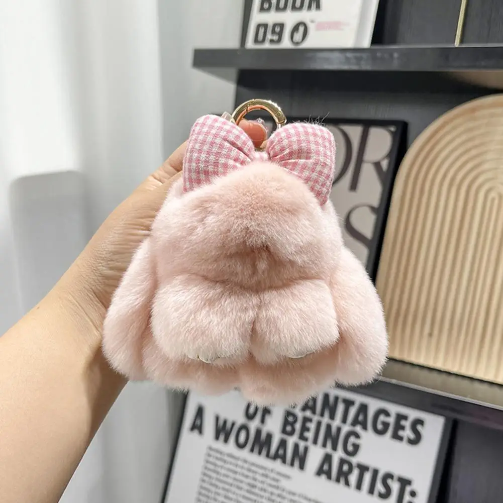 작은 토끼 키 체인, 푹신한 인조 모피 토끼 키 체인, 사랑스러운 봉제 토끼 인형, DIY 핸드백 또는 어린이용 배낭 장식