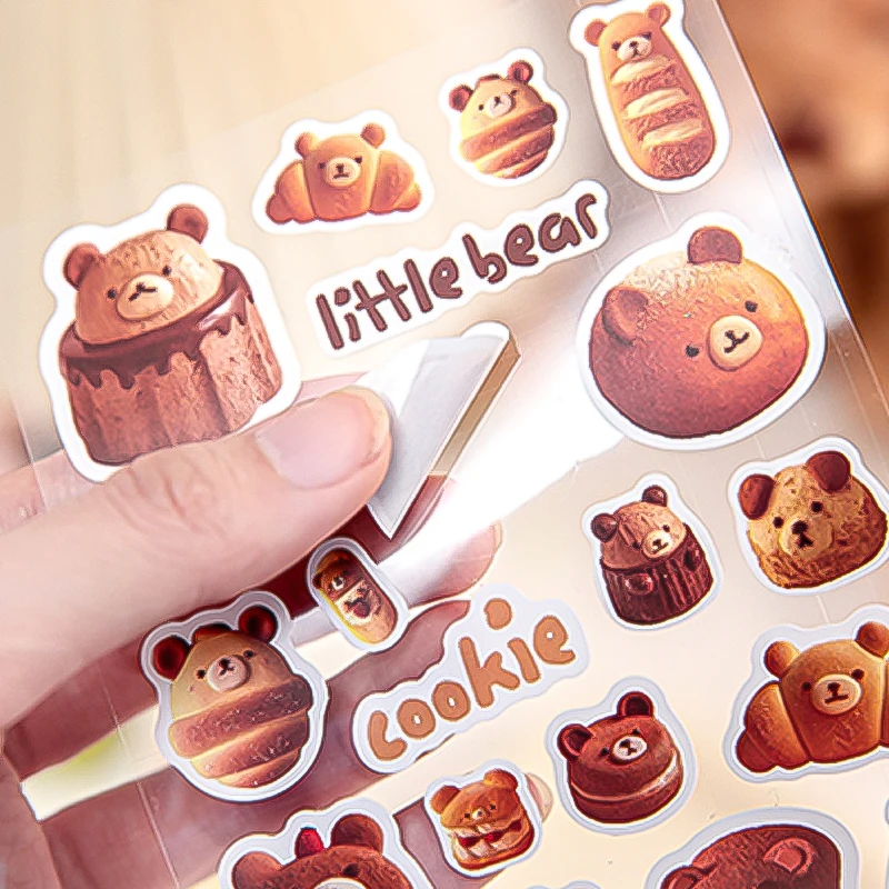 Mr.Paper 3개 크리미 베이커리 스티커, 귀여운 애완동물 일러스트레이션, 다중 소재, 자체 접착식 저널 장식, 창의적인 콜라주 용품
