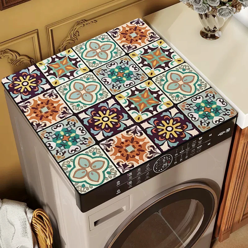 Washing Machine Cover Retro Printed Washing Machine Covers Antislip Refrigerator Dust Cover Microwave Protector Coffee Machine Drain Pad Table Mats