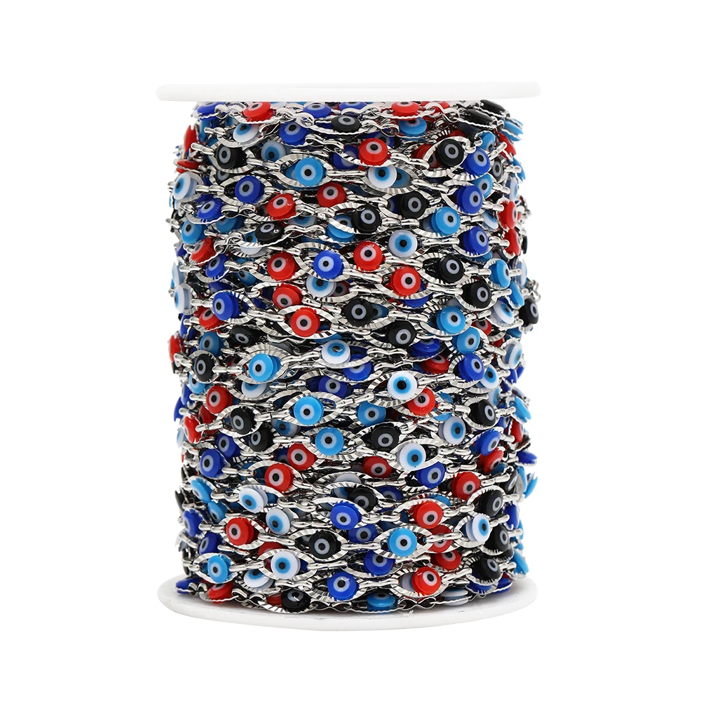 1 Meter Edelstahl-Truthahnauge-Charm-Gliederketten, bunte Augenperlenkette für Halskette, Armband, Schmuckherstellung, Komponenten – Detail 7