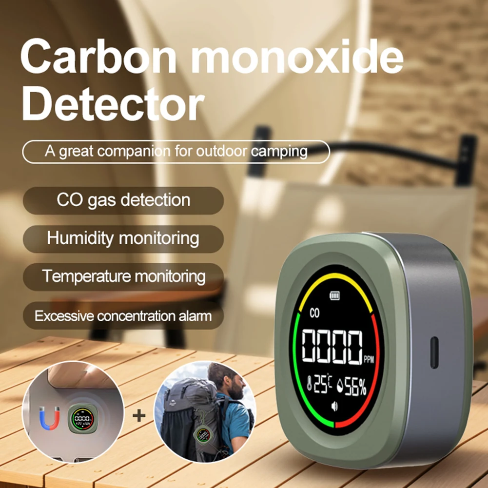 3 In 1 Carbon Monoxide Detector HD LCD Display CO Air Quality Monitor 1000mAh CO Detector Alarm Temp Humidity Sensor for Travel