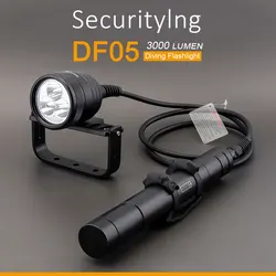 SecurityIng Scuba Split-type 3000LM Torch Diving Primary Flashlight  Dive Light LED Narrow Beam Underwater 150m with 1.2/2M Line