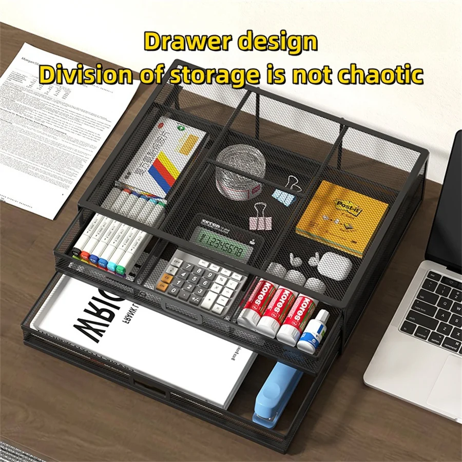 Monitor Stand Metal Monitor Riser with Drawer Desktop Storage with Memory for Computers 2-layer