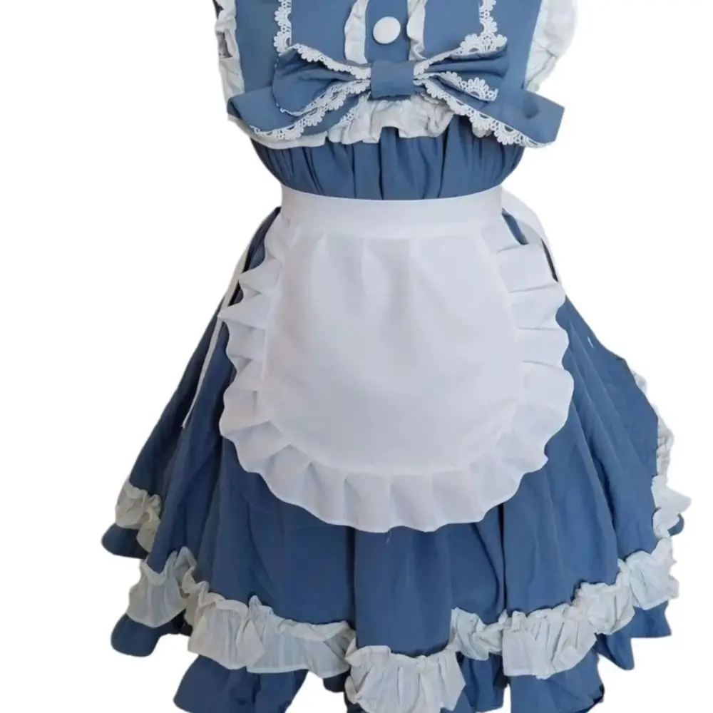 Polyester Black White Maid Style Waist Apron for Cooking Cosplay