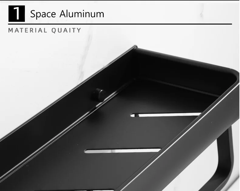 Description Picture 5 of itemBlack/White Bathroom Shelf Kitchen Storage Rack Shampoo Holder Bathroom Hardware Space Aluminum Shower Room Accessory