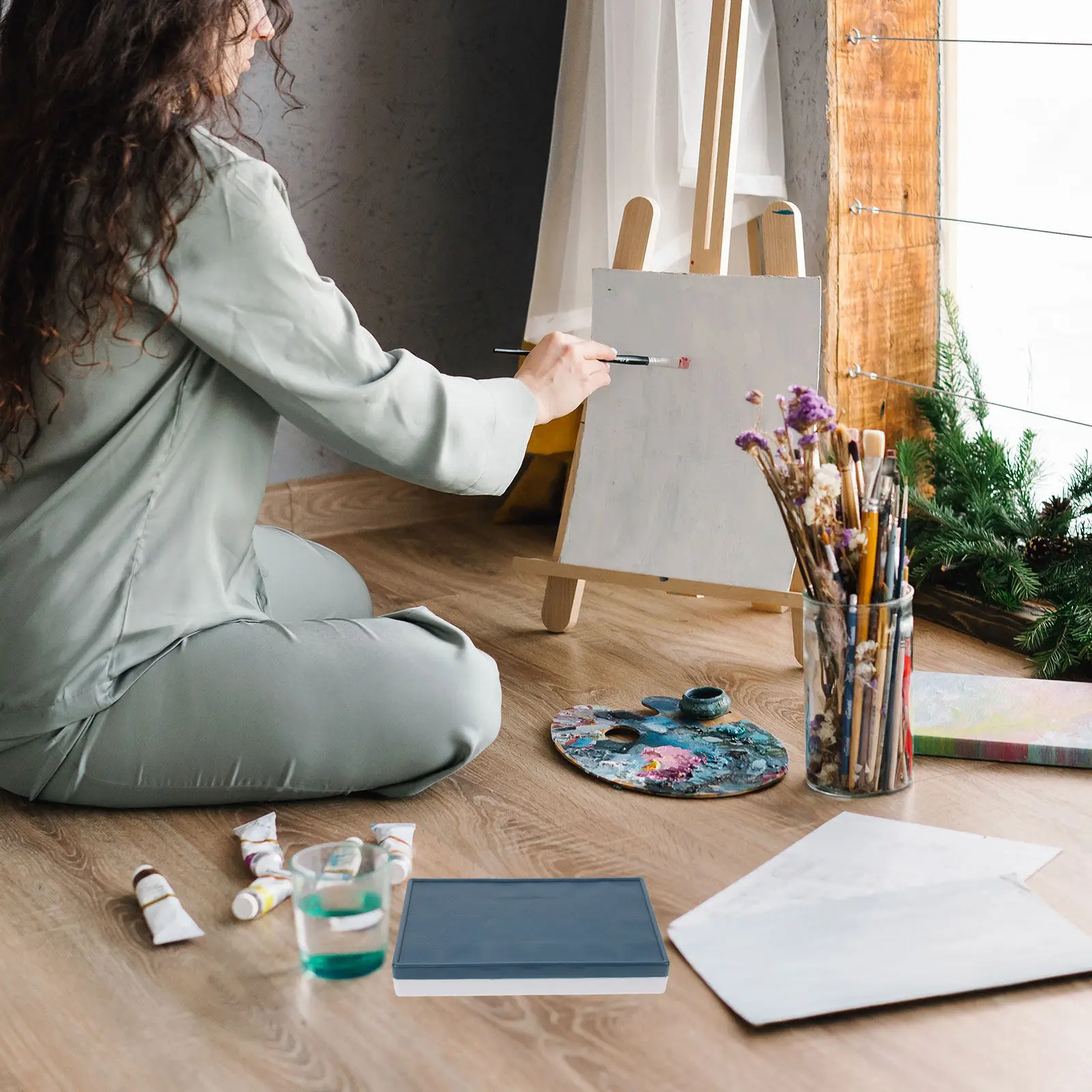 휴대용 경량 수채화 물감 상자 (아티스트, 학생용) - 둥근 모서리, 세척이 간편한 플라스틱, 색상 혼합 가능