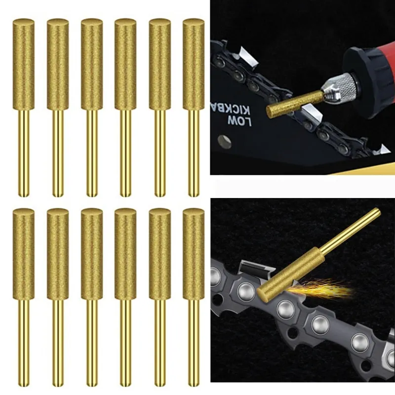 Gold Silver Diamond Coated Cylindrical Burr 4-5.5Mm Chainsaw Sharpener Stone File Chain Saw Sharpening Carving Grinding Power Gold Silver Diamond Coated Cylindrical Burr 4-5.5Mm Chainsaw Sharpener Stone File Chain Saw Sharpening Carving Grinding Power