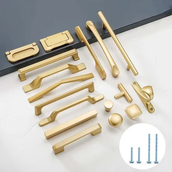 Simple Style Matte Gold Cabinet Handles Solid Aluminum Alloy Kitchen Cupboard Pulls Drawer Knobs Furniture Handle Hardware