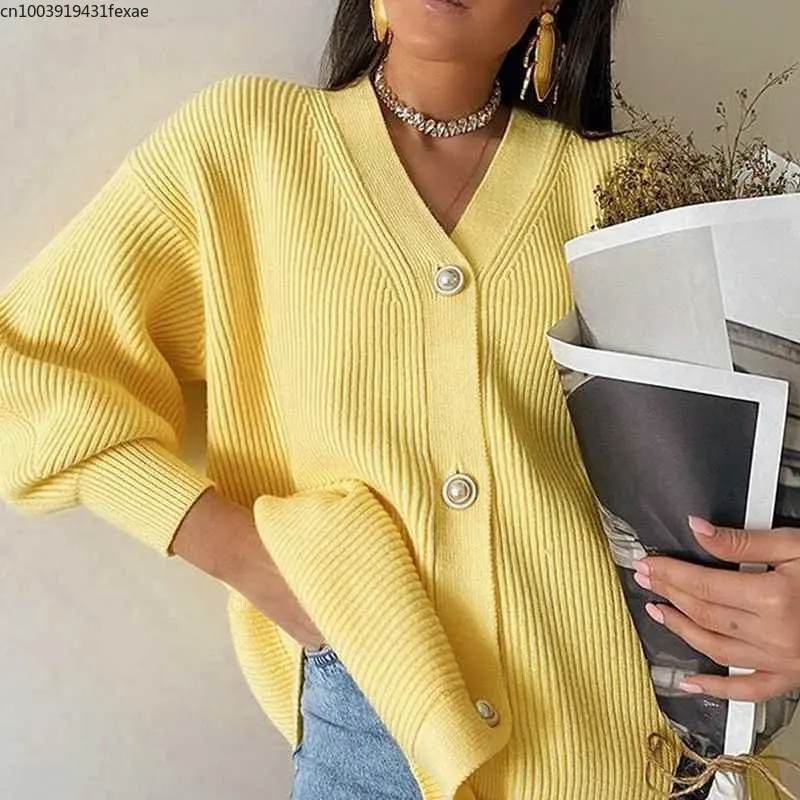 

2023 Green Long Knitted Cardigan Women Autumn Winter Cardigan Loose Basic Ladies Sweater Female Button Knitwear Sweaters