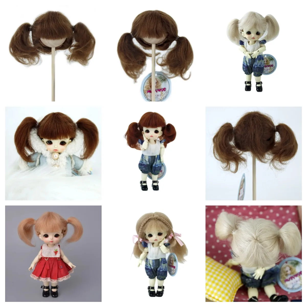 

Free shipping Promotion 1/8 OB11 Doll Wigs Mohair BJD Hair Pigtails Bouble Braid Fit for 14-15cm Head Circumference Dolls
