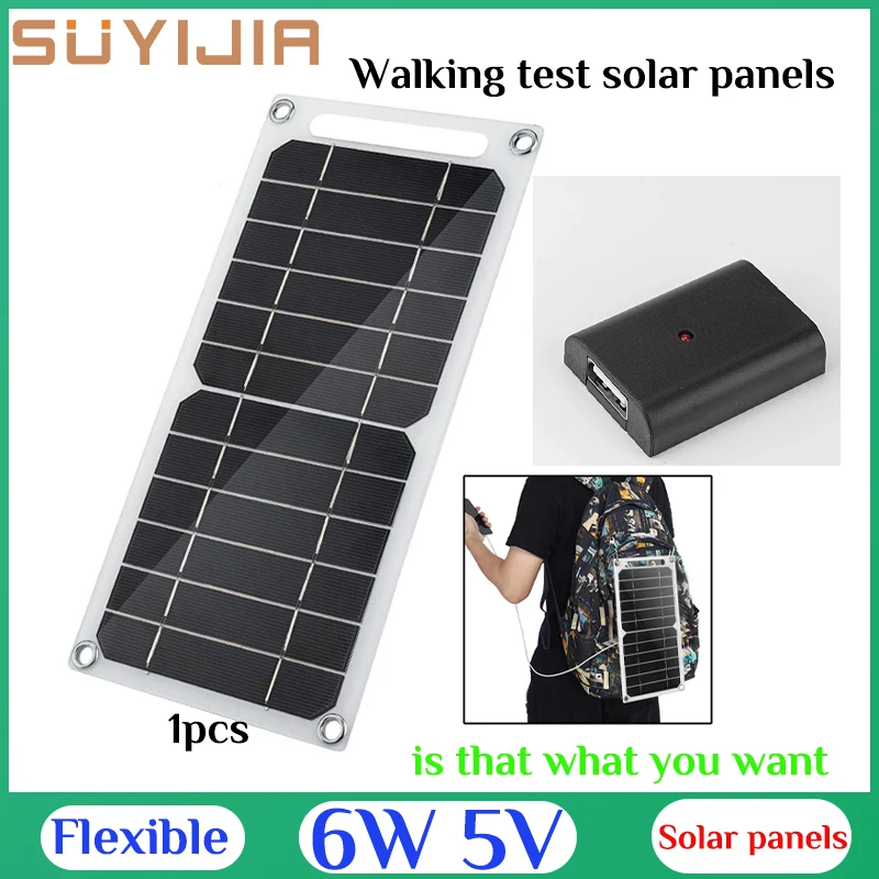 

USB Solar Panel 6W 5V Outdoor Mobile Phone Charger Camping Hiking Backpacking Boat Cells Charging Device with Voltage Controller