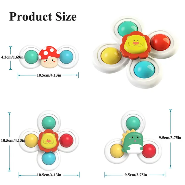3PC Set Suction Cup Spinning Cartoon Animal Spinner Toys For Kids Window High Chair Tray Bath Table Travel for Children Gift 2