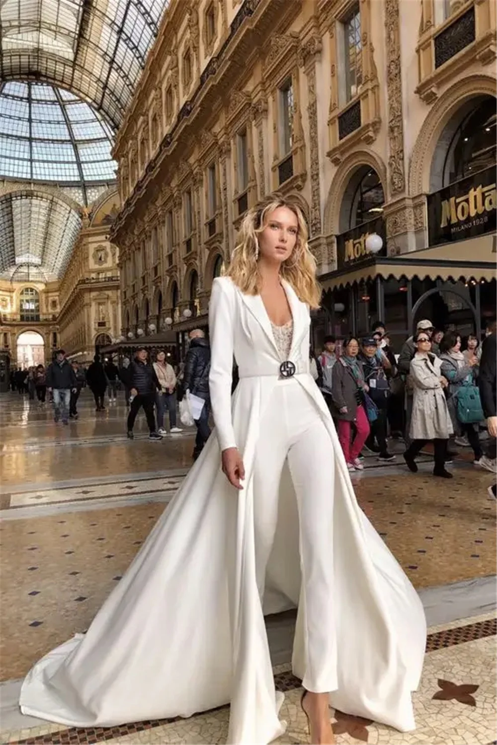 

Современные белые комбинезоны с длинным блейзером, блестящие платья для выпускного вечера с кристаллами, Длинные свободные брюки, платья для выпускного вечера, модное официальное платье