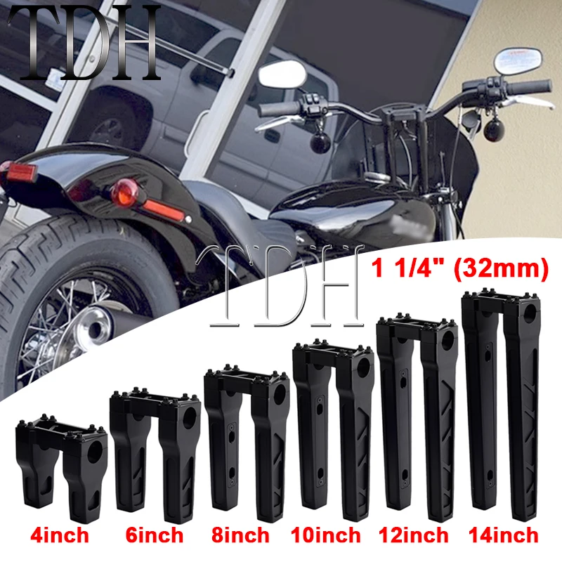 

Вертикальные подъемники на руль 1-1/4 дюйма, Т-образные подъемники на руль 32 мм, 4-14 дюймов, подъем для Harley Softail Street Bob Sportster XL 883 1200 Road King