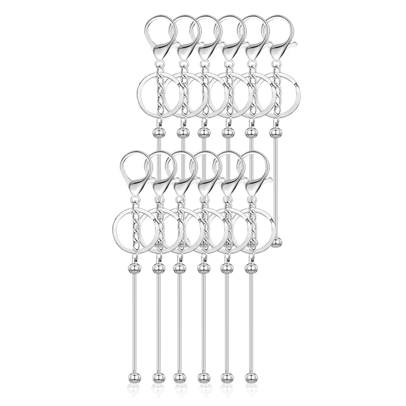 12 Pcs Beadable Keychain Bars For Beads Blank Keychain Metal Beaded For