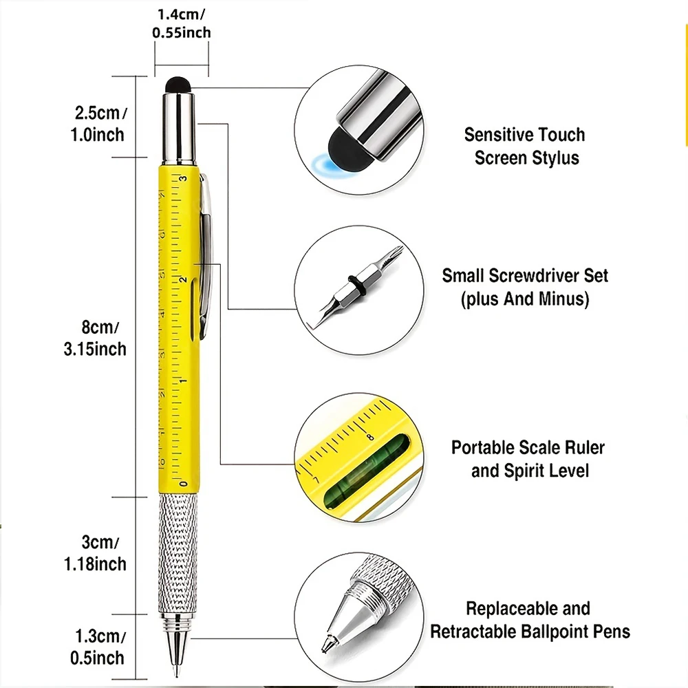 7 In 1 Multi-tool Metal Pen With Level Ruler Gadgets Engineer Woodworker Carpenter Pocket Tool With Stylus Ruler Screwdriver multifunction pen