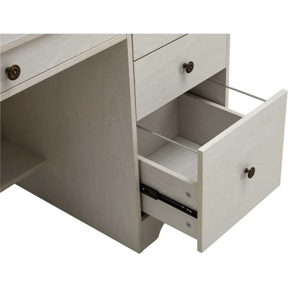 4つの収納引き出しとハッチ棚付きコンピューターデスク、幅広テーブル