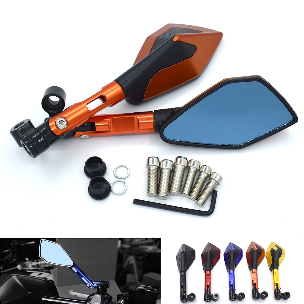 Specchietto Retrovisore Moto Universale Vetro Blu Cnc Alluminio Per Ktm 200 Duke 390 Duke 690 Duke/R 990 Super Duke/R 690 Smc