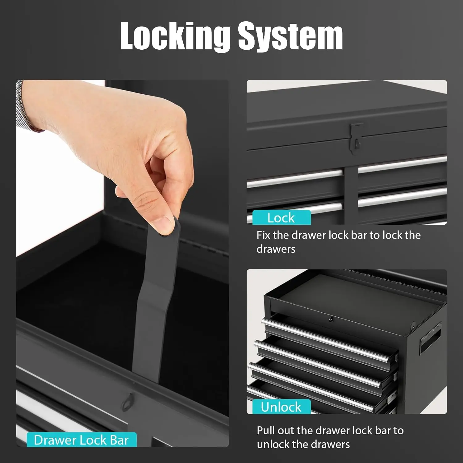 Tool Chest 5-Drawer Rolling Tool Storage Cabinet with Detachable Top Tool Box Liner Universal Lockable Wheel Adjustable Shelf 6