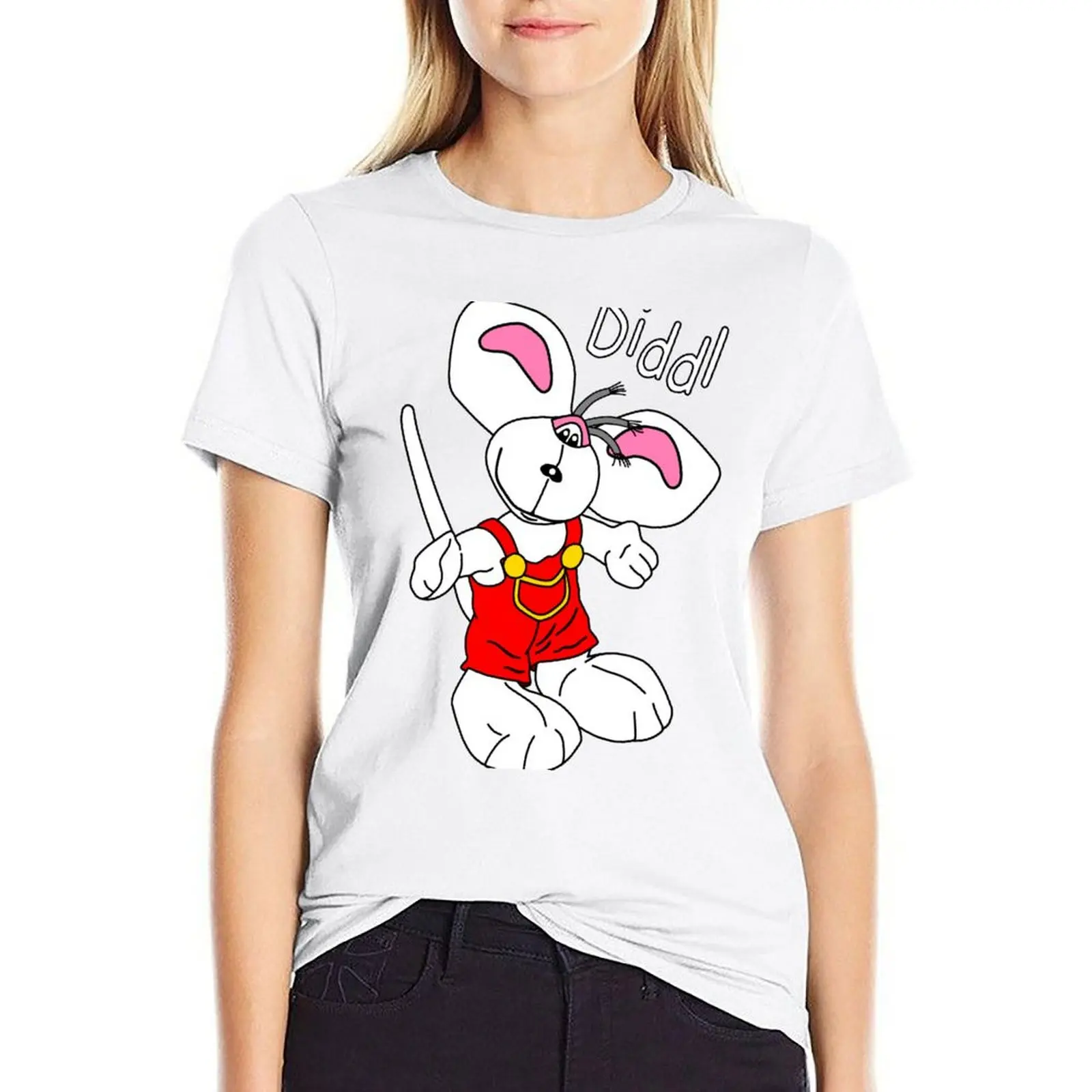 Diddl Red Standing T-Shirt Kawaii Clothes Cute Tops Lady Clothes T-Shirt Donna