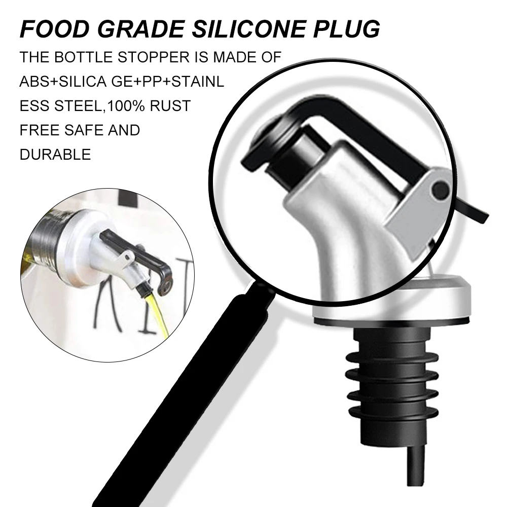 1/5Pcs Olive Oil Pourer Oil Vinegar Bottle Stopper Spout Leak-proof Nozzle Dispenser with Rubber Dust Caps for Kitchen Accessory