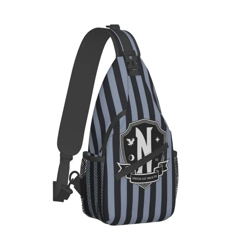 

Nevermore Academy Wednesday Addams Sling Crossbody Backpack Men Custom Horror TV Shoulder Chest Bag for Travel Hiking Daypack