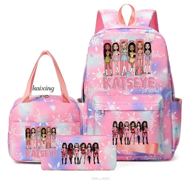 Zaini alla moda Katseye con stampa divertente, set da 3 pezzi, zaini scolastici per ragazzi, per donne e ragazze, Kawaii, di grande capacità, Mochilas, idea regalo
