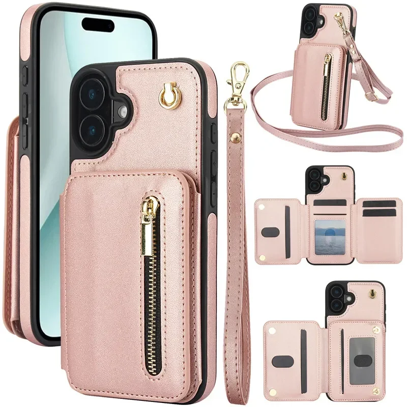 Zipper Card Slot Leather Wallet Case with Magnetic Buckle