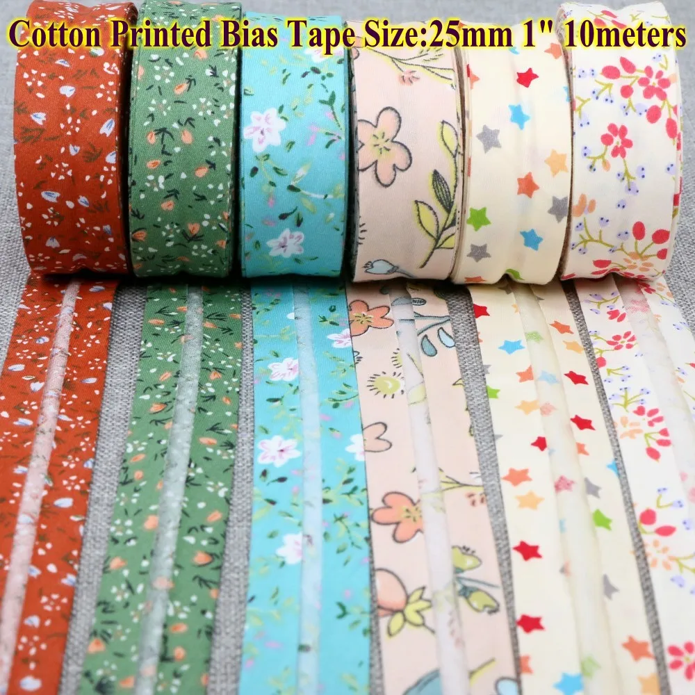 Cotton Bias tape printed flowers size 25mm 1" 10meters printed flowers Cotton twill Bias binding tape DIY sewing colorful cotton bias tape fabric craft supplies