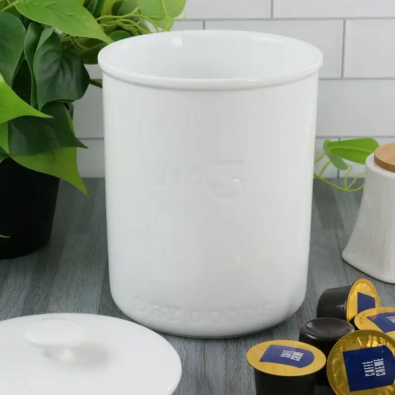 

White 68 Ounce Porcelain Dry Goods Canister With Air tight Lid