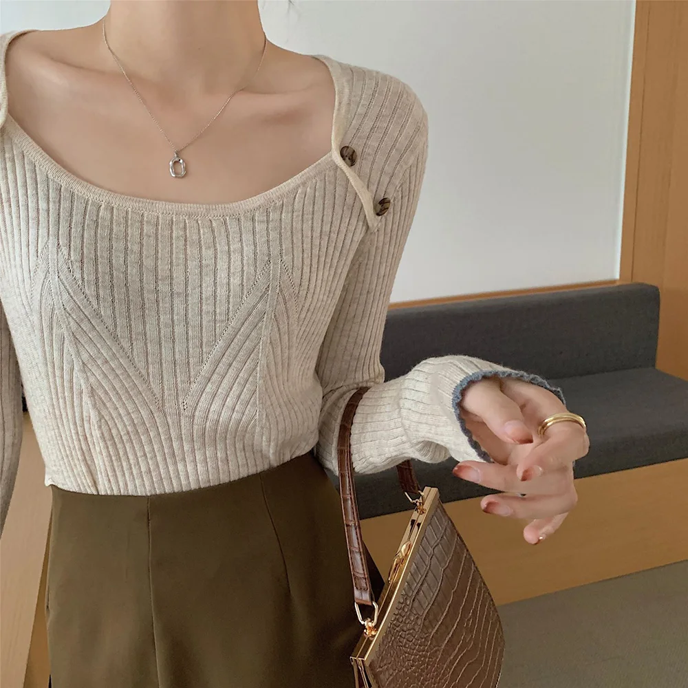 Croysier Autumn Winter Clothes Women Jumper Round Neck Long Sleeve Slim Casual Pullover Sweater Elegant Button Knitted Sweaters cardigan