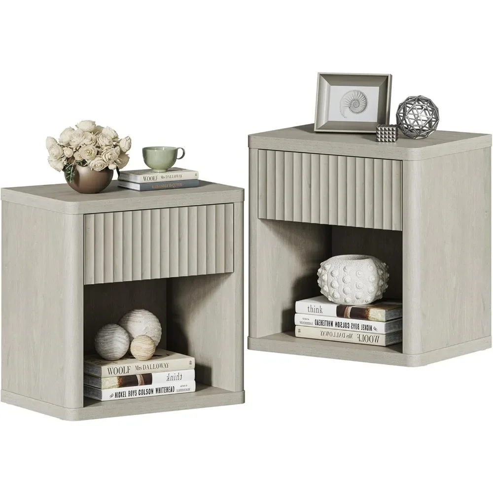 Nightstand Set of 2 Nightstands with Drawer Storage Bed Side Table End Table Large Modern Wood Wide, Nightstand