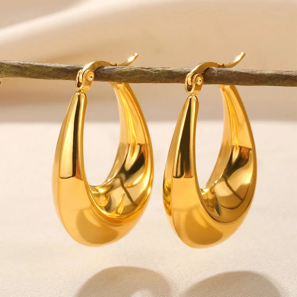 Geometric Earrings Gold Color Stainless Steel For Women