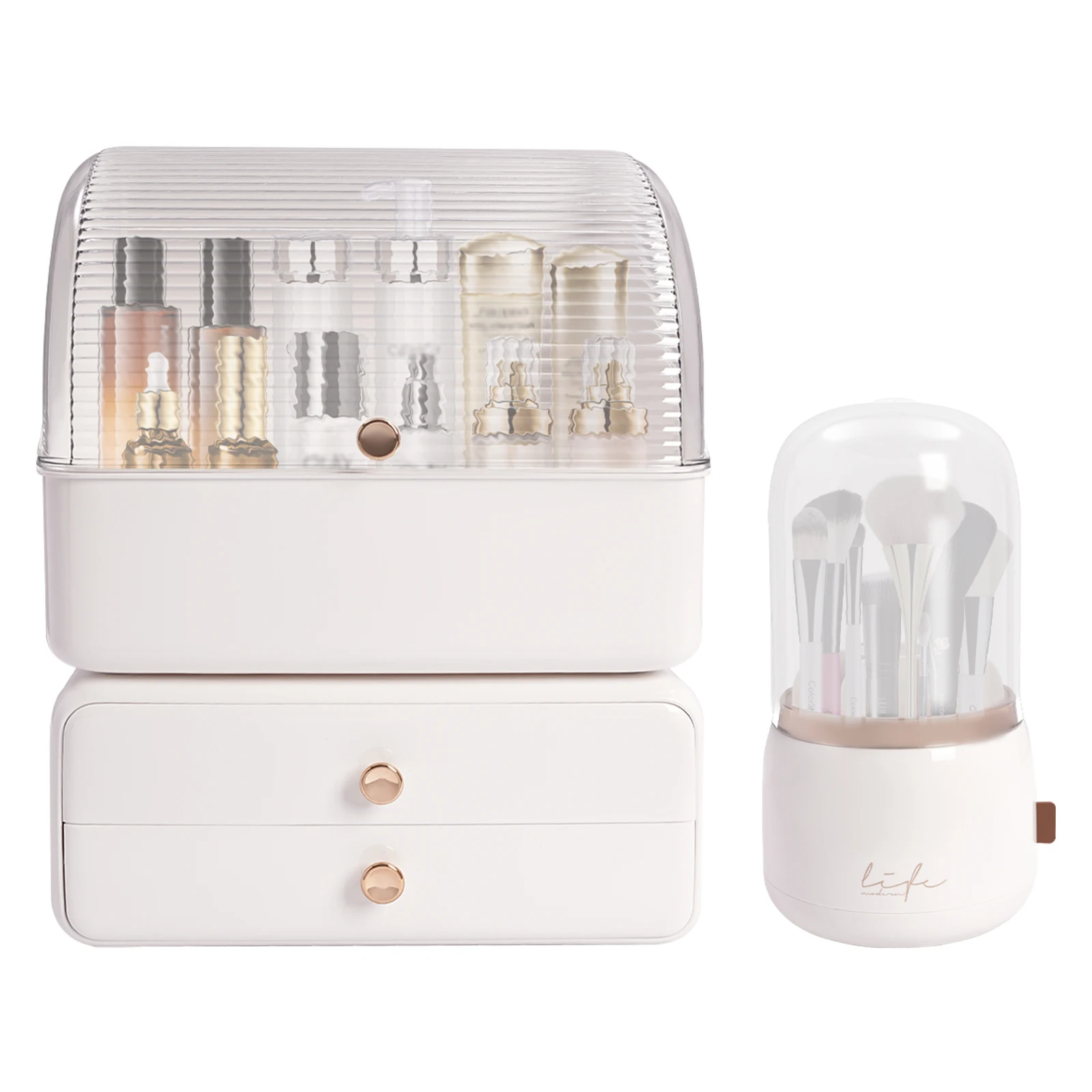 Large Makeup Organizer Make Up Cosmetics Plastic organizer box with Brush Holder Lid and Drawers 4