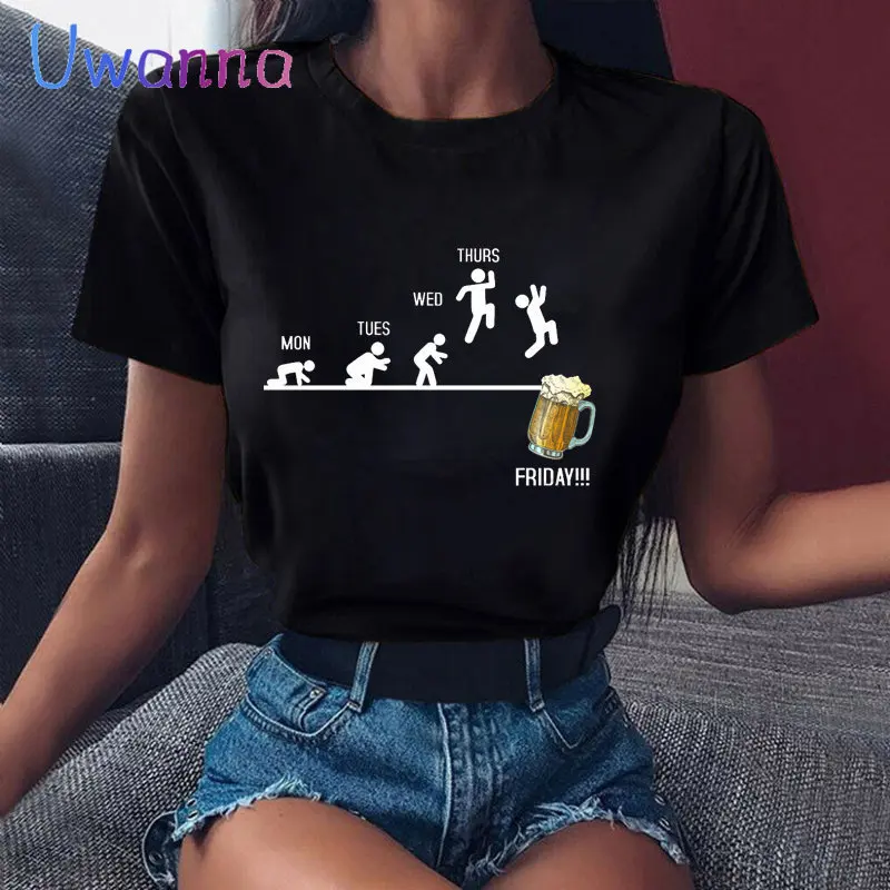 

T Shirt Punk Gothic Harajuku Tshirt Friday Beer Lover Party Weekend Beer Mug Drunk Print Summer Vintage Women T-shirt Streetwear