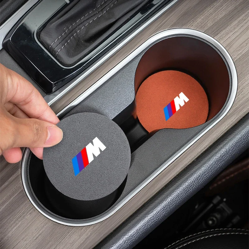 2개 논슬립 자동차 물컵 패드 스웨이드 코스터 미끄럼 방지 매트 BMW M M3 M5 M6 X3 E46 E90 F30 G20 E36 E34 X6 G20 액세서리