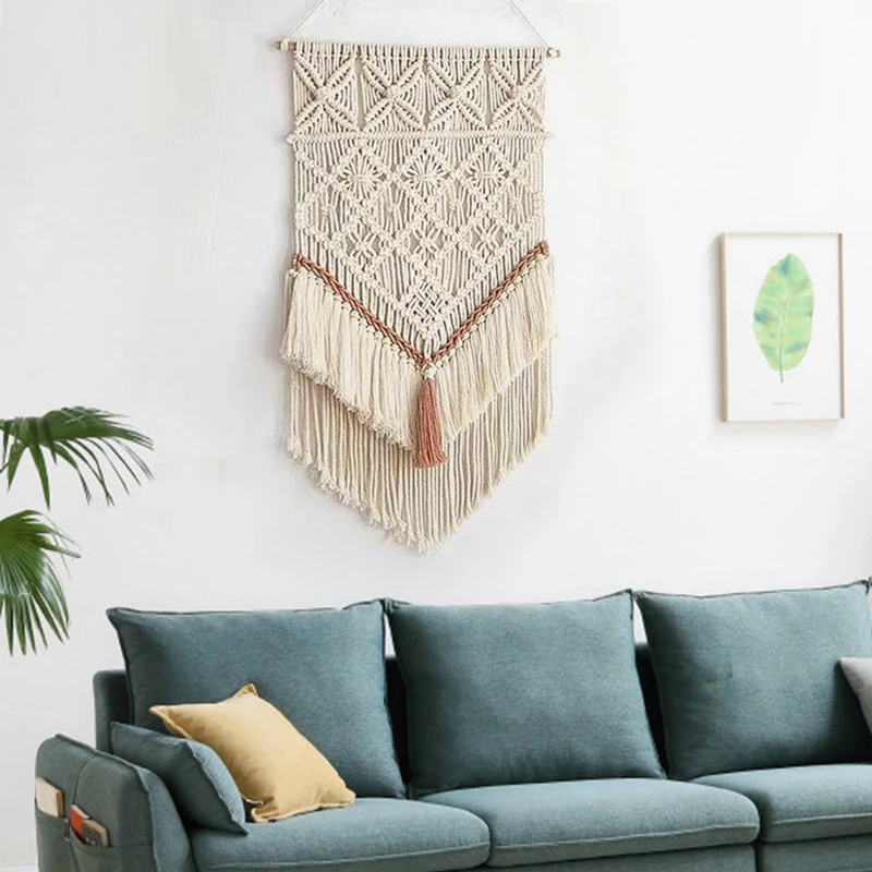 1 Piece Hand-Woven Tapestry Tassel Hanging Decoration Bohemian B&B Room Wall Hanging Background Modern Minimalist Wall Decor