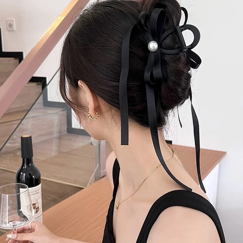 1Pc Fashion Black Ribbon Bow Claw Clip Back Butterfly Clips Shark Clip Donna Nuovi Accessori Per Capelli Smerigliati Clip Artiglio Per Capelli