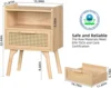 Rattan Nightstands Set of 2, Boho Side Table with Drawer Open Shelf, Cane Accent Bedside End Table with Solid Wood Legs 3