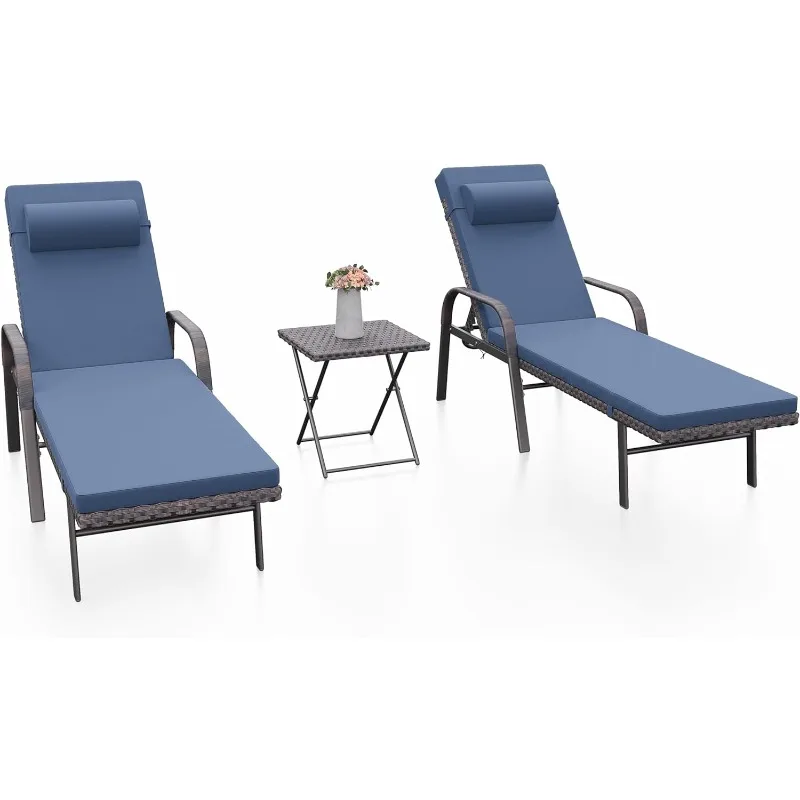 

Patio Chaise Lounge Set 3 Pieces Outdoor Lounge Chair, Chair Adjustable Backrest, Pool Sunbathing Recliners ,beach chair