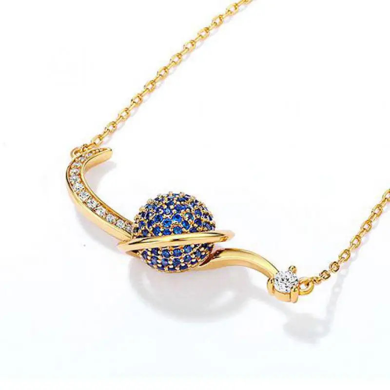 

Women Rotating Planets Necklace S925 Sterling Silver 9k Gold Plated Blue Spinel Planet Pendant Necklace Women Fine Jewelry Gifts