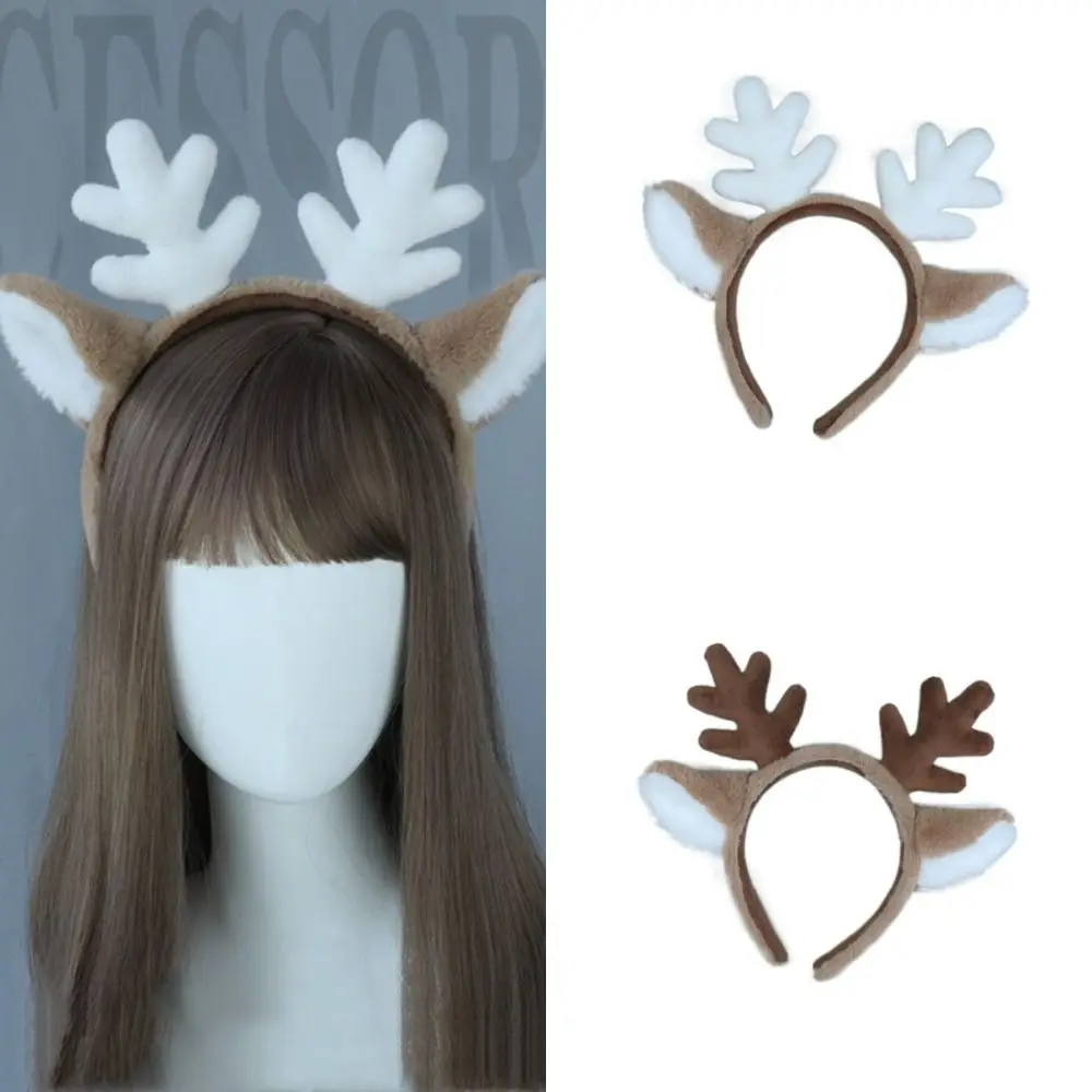 Plush Christmas Headband Fluffy Faux Fur Hairband Deer Ear Hair Hoop Party Headwear Cosplay Prop Antler Horn Hairband
