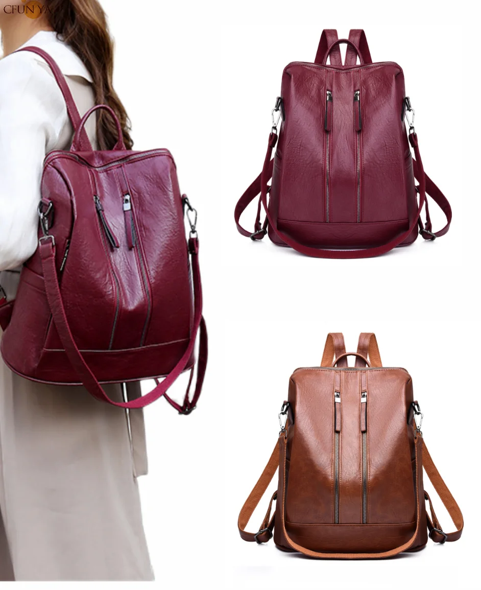 CFUN YA New Leather Women Backpack High Quality PU Female Bag Bucket Lady Shoulder Packs Big Capacity Backpacks Travel Rucksack 2