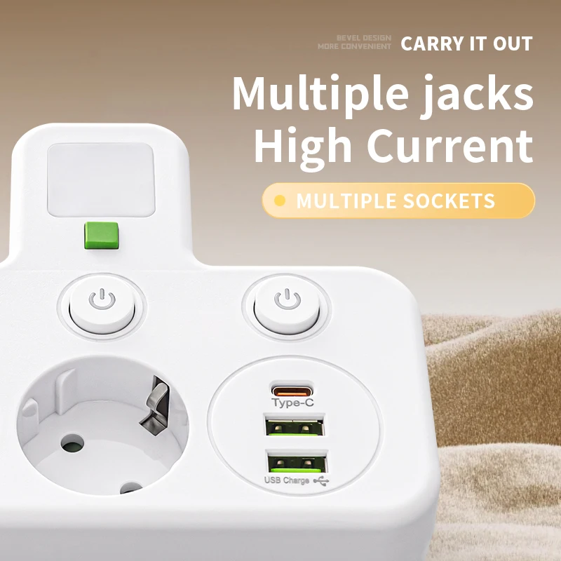 European Standard Wall-Mounted Power Strip with USB-C Charging and Independent Switches