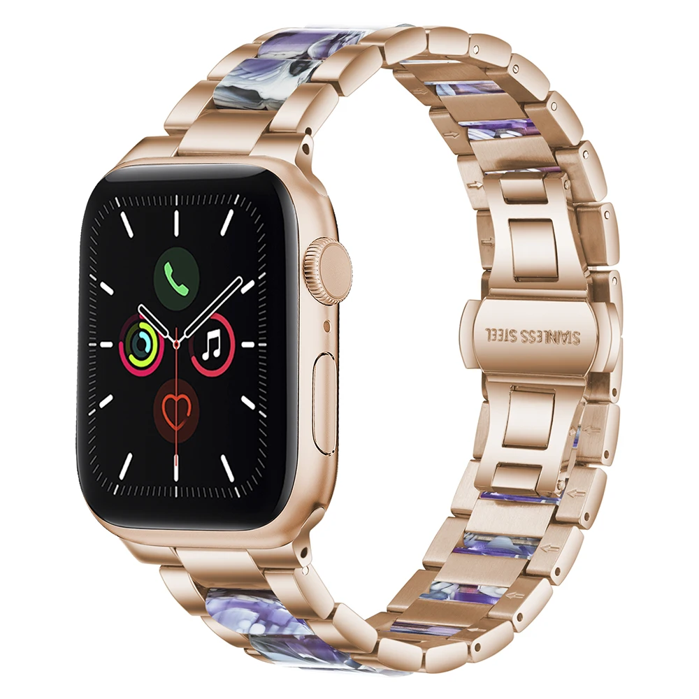 Metal Resin Strap for Apple Watch 45mm 41mm 44mm 42mm 40mm 38mm Stainless Steel Wristband for iWatch Series 8765432SE Ultra 49mm
