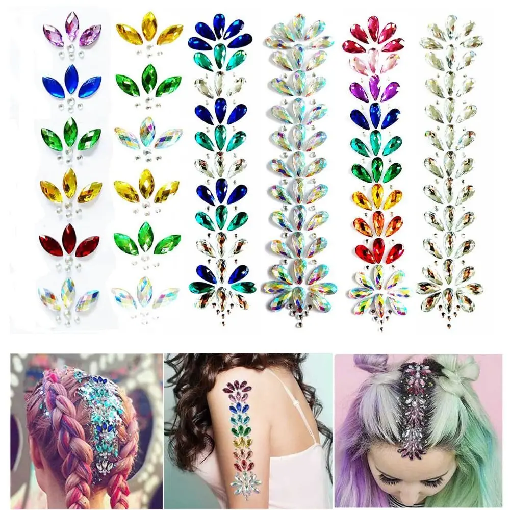 

EDM Music Festival 3D Crystal Stickers Colored Resin Drill Fashion Face Accessory Forehead Stage Decor Temporary Tattoo Stickers