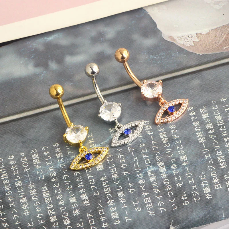 high quality eyes dangle belly button rings navel piercing wholesales 3 color mix stainless steel belly navel bar for body jewel