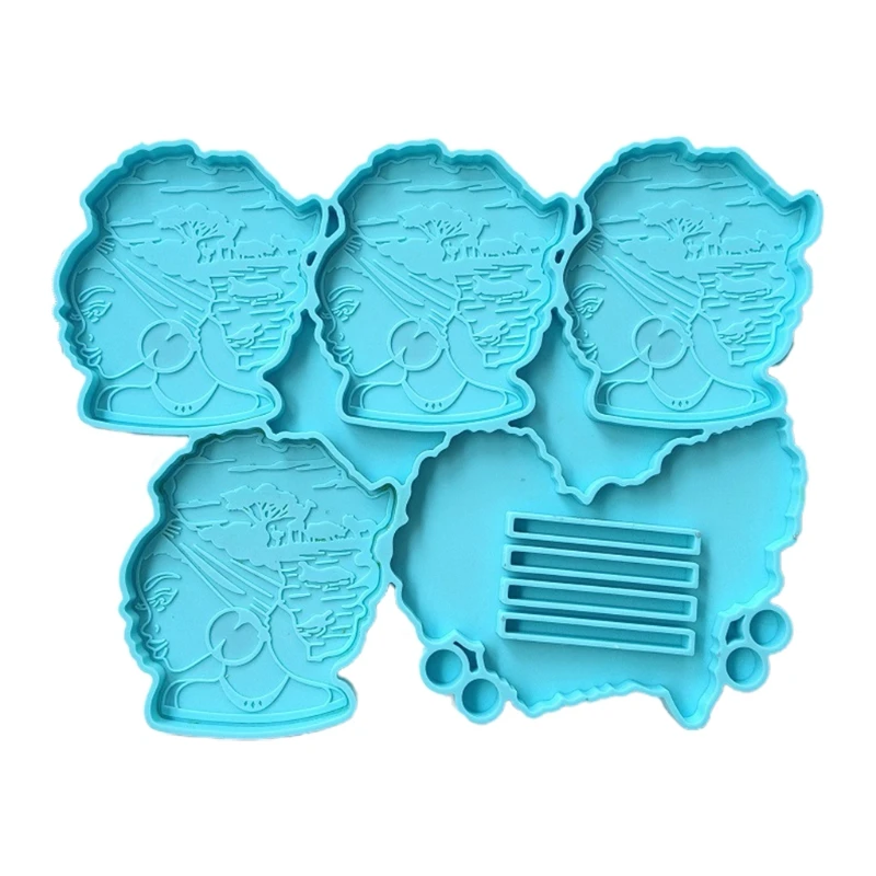 2 Pcs Afro Female Rolling Tray Epoxy Resin Mold African Fruit Plate Silicone Mould DIY Crafts Jewelry Drop shipping