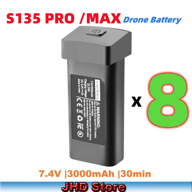 JHD S135 Drone Battery For Original S135 PRO Accessories Parts 3000mAh S135 MAX RC Drone Battery Wholesale Suppliers - S135 8Battery Black